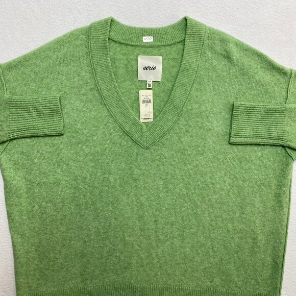 Aerie Unreal Oversized Sweater V-Neck Women's PS Green Super Soft NWT $59 - Picture 1 of 13